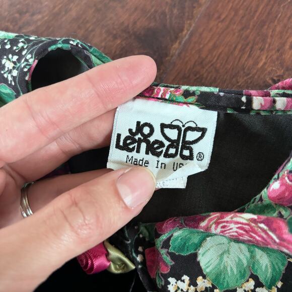 Vintage Jo Lene Girls Dress Small 6 Black Floral Velvet Collared Made in USA - Picture 3 of 9